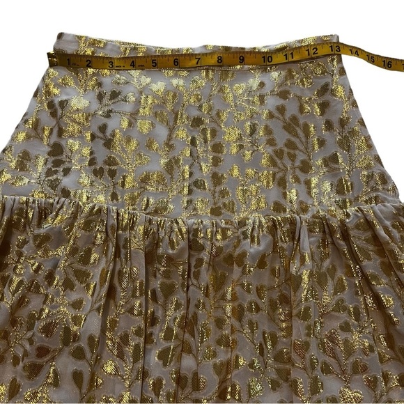 PALOMA BLUE Eden Layered Tiered Ruffled Metallic Fil Coupé Silk blend Skirt Gold - Picture 11 of 15
